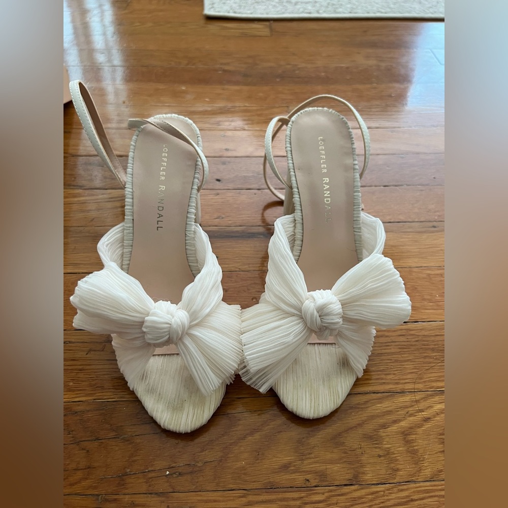 Loeffler Randall Camellia Bow Heel Sandals in Pearl